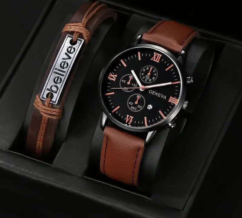 GENEVA LEATHER WATCH SET