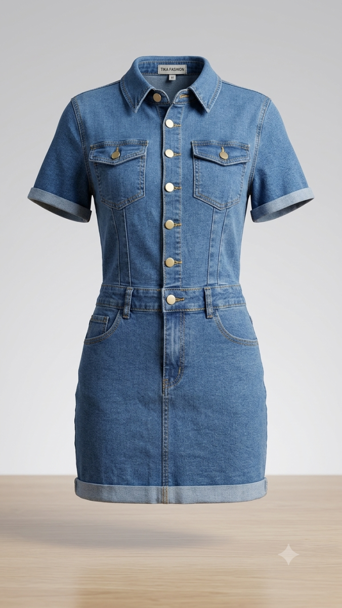 Denim Jean Dress (Short-Sleev)