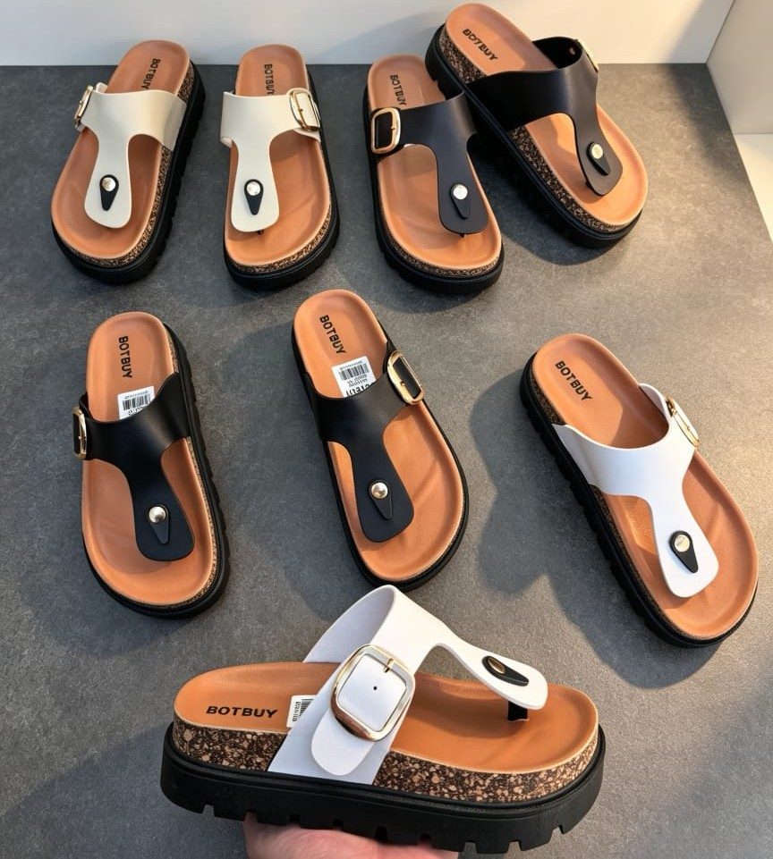 CHUNKY BUCKLE THONG SANDALS