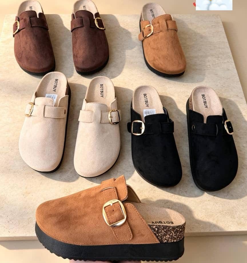SUEDE BUCKLE CORK SLIDES
