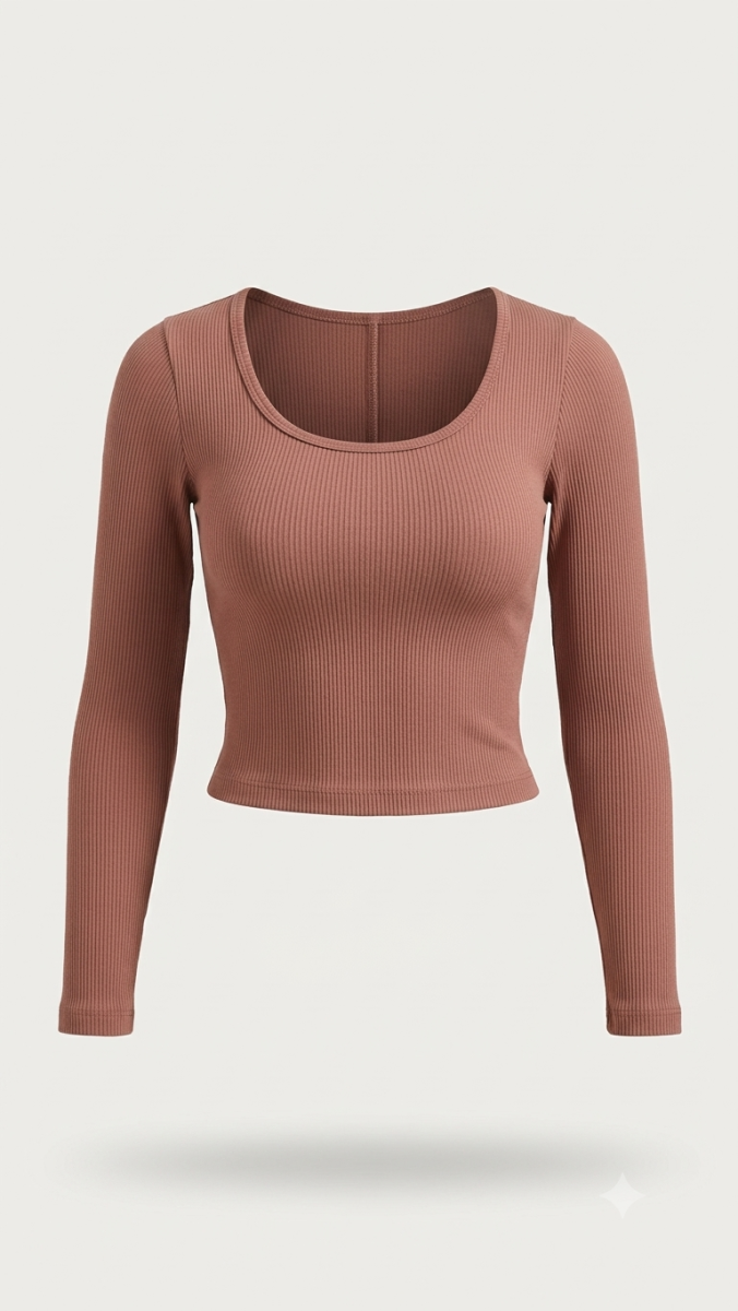 Long Sleeve Ribbed Scoop_Neck Crop Top
